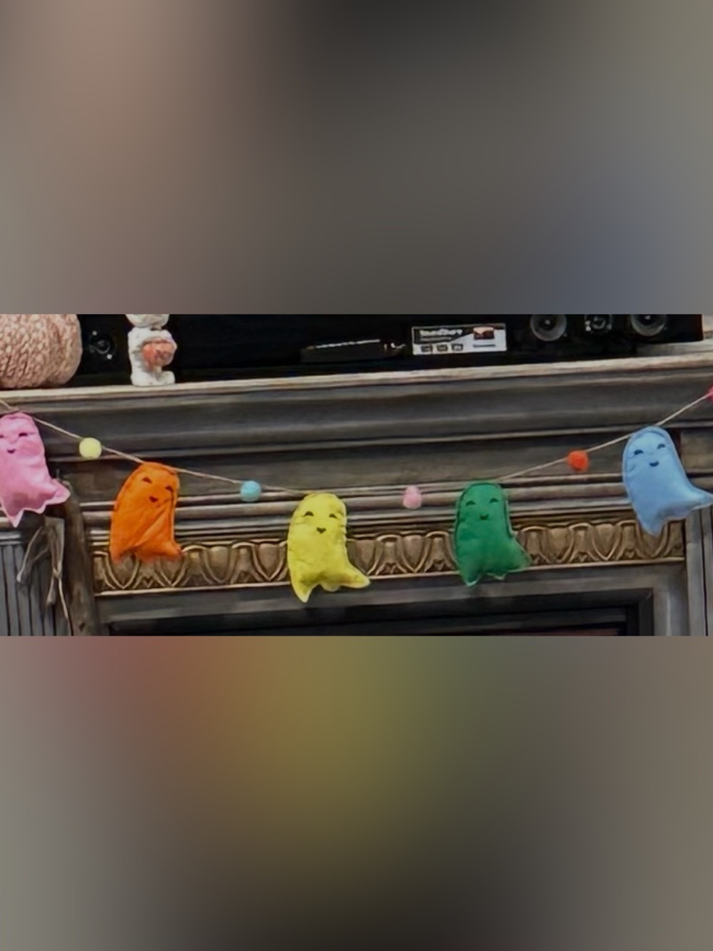 Colorful Plush Ghost Garland - Multicolor Halloween Decoration